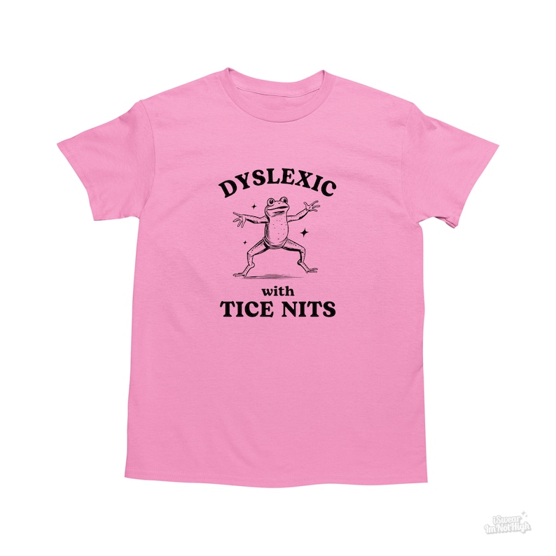 Dyslexic With Tice Nits, Funny Dyslexia Shirt, Frog T Shirt, Dumb Y2k Shirt, Stupid Vintage Shirt, Sarcastic Cartoon Tee, Silly Meme Shirt zdjęcie 1