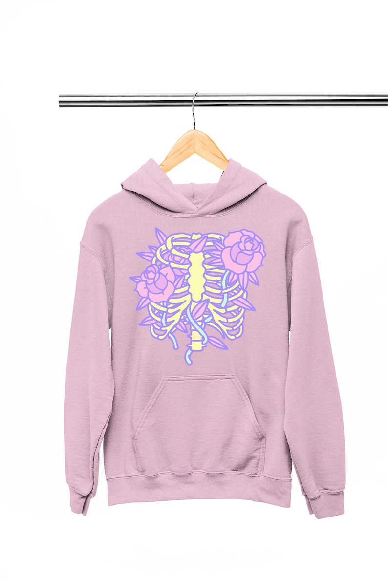 Pastel Goth Hoodie, Rib Cage And Roses Hoodie, Kawaii Sweater, Alt Clothing, Soft Grunge, Egirl, Edgy, Emo, Yami Kawaii, Plus Size Goth image 1