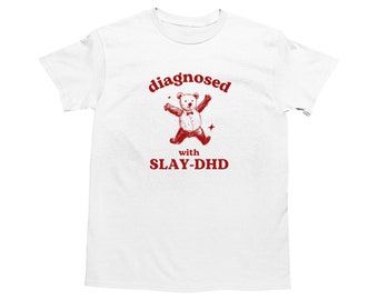 Gediagnosticeerd met Slay-DHD, grappig ADHD shirt, Bear T shirt, stom Y2k shirt, stom vintage shirt, geestelijke gezondheid cartoon T-shirt, dom meme shirt