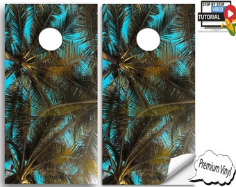 Cornhole Vinyl Wraps with VIDEO INSTRUCTIONS - Palm Tree Tops - cornhole Wraps , cornhole Decals , cornhole board decals , E-67