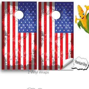 Cornhole Vinyl Wraps with VIDEO INSTRUCTIONS - Shadow American Flag - cornhole Wraps, cornhole Decals ,cornhole board decals , E-140