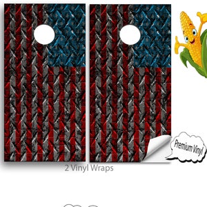 Cornhole Vinyl Wraps with VIDEO INSTRUCTIONS - American Flag Metal Appearance - cornhole Wraps, cornhole Decals ,cornhole board decals E-145