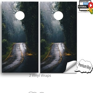 Cornhole Vinyl Wraps with VIDEO INSTRUCTIONS - Scary Road - cornhole Wraps , cornhole Decals , cornhole board decals , E-64