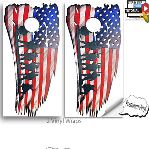 Cornhole Vinyl Wraps with VIDEO INSTRUCTIONS - American Flag Soldiers - cornhole Wraps , cornhole Decals , cornhole board decals , E-120