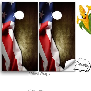 Cornhole Vinyl Wraps with VIDEO INSTRUCTIONS - Pulled Back American Flag - cornhole Wraps, cornhole Decals ,cornhole board decals , E-144