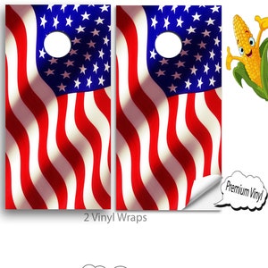Cornhole Vinyl Wraps with VIDEO INSTRUCTIONS - Wavy American Flag - cornhole Wraps, cornhole Decals ,cornhole board decals , E-143