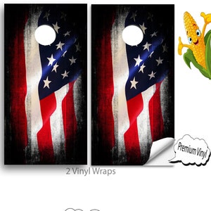Cornhole Vinyl Wraps with VIDEO INSTRUCTIONS - Dark Rustic USA American Flag  - cornhole Wraps, Decals ,cornhole board decals E-152