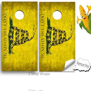 Cornhole Vinyl Wraps with VIDEO INSTRUCTIONS - Don&#39;t Tread On Me - cornhole Wraps, cornhole Decals ,cornhole board decals , E-130