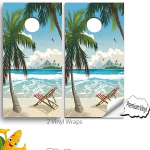 Cornhole Vinyl Wraps with VIDEO INSTRUCTIONS - Beach Paradise - cornhole Wraps, cornhole Decals ,cornhole board decals ,E-122
