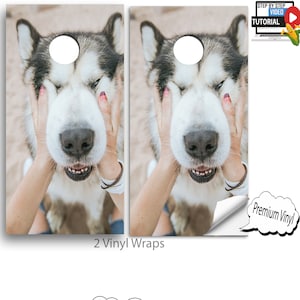 Cornhole Vinyl Wraps with VIDEO INSTRUCTIONS - Cute Dog Huskie - cornhole Wraps , cornhole Decals , cornhole board decals , E-88