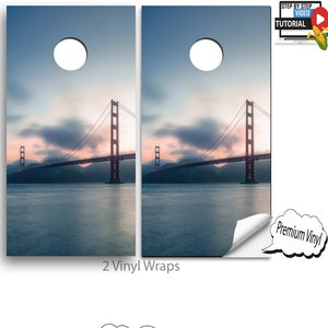 Cornhole Vinyl Wraps with VIDEO INSTRUCTIONS - Golden Gate Bridge #2 - cornhole Wraps , cornhole Decals , cornhole board decals , E-117