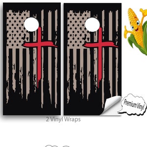 Cornhole Vinyl Wraps with VIDEO INSTRUCTIONS - Red Cross American Flag - cornhole Wraps, cornhole board decals , E-134