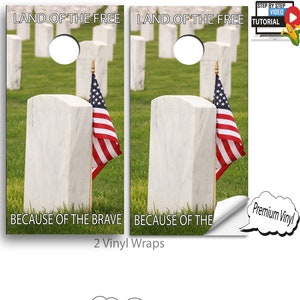 Cornhole Vinyl Wraps WITH VIDEO INSTRUCTIONS Memorial Flag Land Of The Free - cornhole Wraps , cornhole Decals , cornhole board decals  E-2