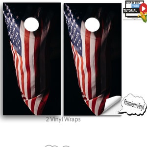 Cornhole American Flag WITH VIDEO INSTRUCTIONS - cornhole Wraps , cornhole Decals , cornhole board decals , Corn hole Vinyl Wraps E-6
