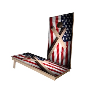 MADE IN USA | American Flag Cross Cornhole Boards Regulation (2&#39;x4&#39;) with Regulation Cornhole Bags | E-106 -Free Shipping