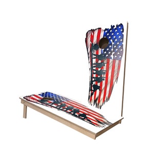 MADE IN USA | American Flag Memorial Soldiers Cornhole Boards Regulation (2&#39;x4&#39;) with Regulation Cornhole Bags | E-120 -Free Shipping