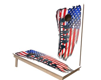 MADE IN USA | American Flag Memorial Soldiers Cornhole Boards Regulation (2'x4') with Regulation Cornhole Bags | E-120 -Free Shipping