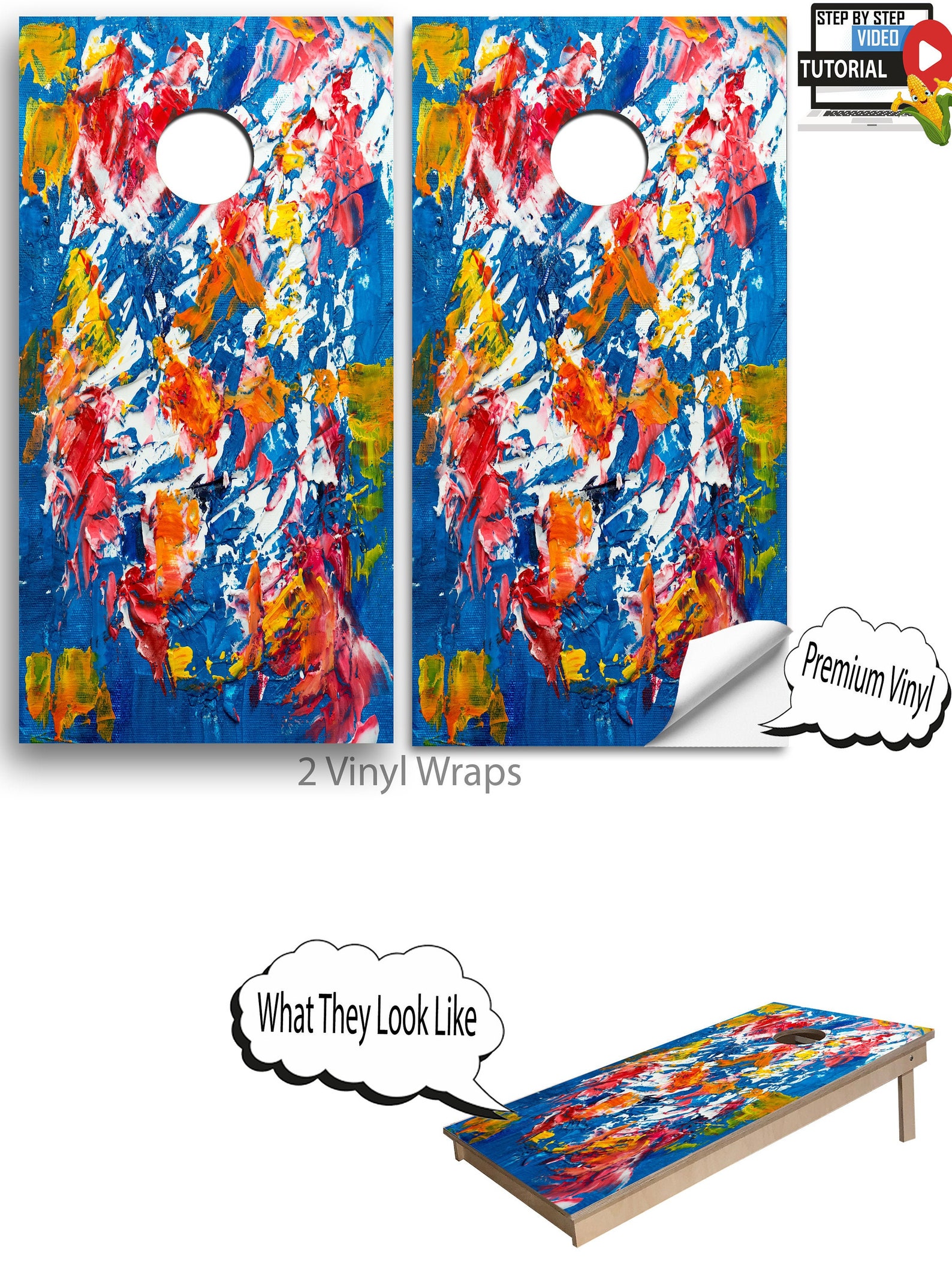 Cornhole Vinyl Wraps With VIDEO INSTRUCTIONS Rainbow Art Etsy