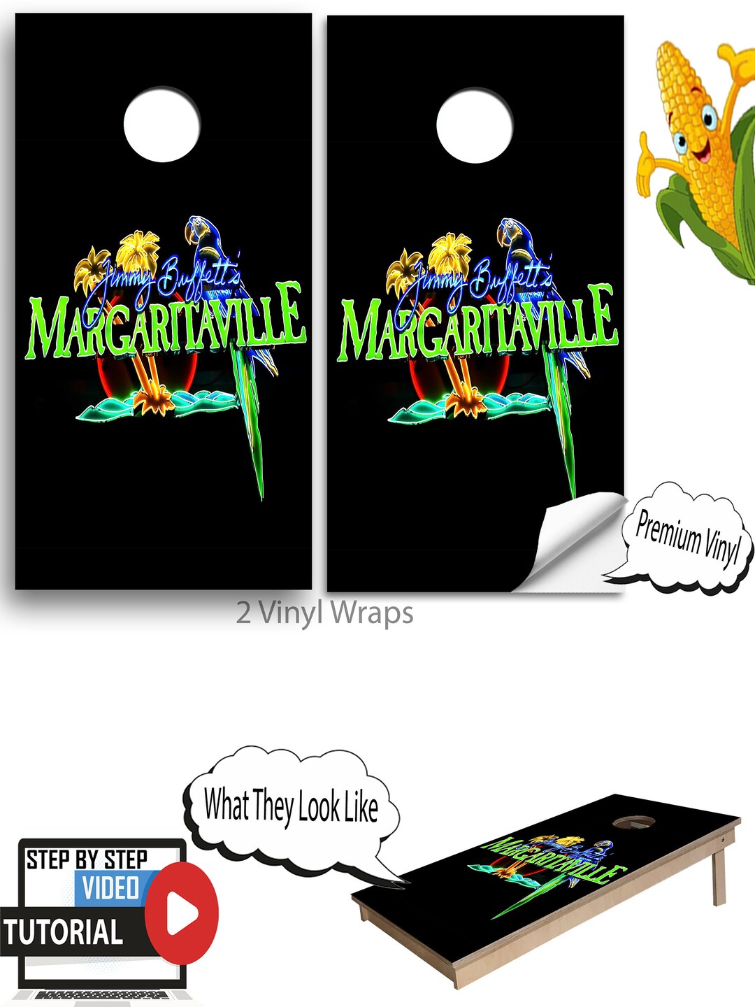 Cornhole Vinyl Wraps With VIDEO INSTRUCTIONS Margaritaville Jimmy