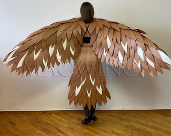 Brown bird wings and tail, Bird cosplay costume, Arm wings, Hawk wings for arms, Sparrow costume, Brown owl wings, Halloween harpy costume