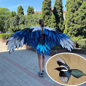 Costume de pie, ailes et queue, ailes d&#39;oiseau, ailes de bras et queue, costume de cosplay de pie, costume d&#39;oiseau, ailes pour bras, costume d&#39;Halloween adulte
