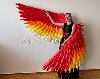 Movable flame wings, Phoenix wings, Adult cosplay costume, Fire bird wings, Fire colors, Halloween costume gig, Movable wings for dance