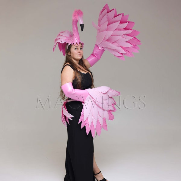 Pink flamingo costume - headpiece, arm wings and tail, Headband flamingo, Costume for Halloween pageant competition themed party, carnival