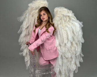 White feathers wings Costume accessory Big wings cosplay costume adult photo prop Angel wings natural Ostrich feathered white wings costume