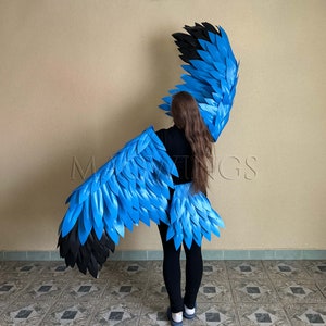 Mountain blue jay wings and tail arm wings cosplay costume Blue black wings for arms adult blue macaw Indigo Bunting blue bird costume wings