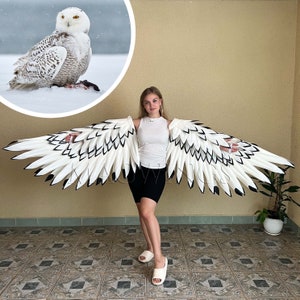 Snow owl wings White bird costume cosplay Moveable White Owl Halloween costume Bird wings for arms adult White wings black tips photo prop