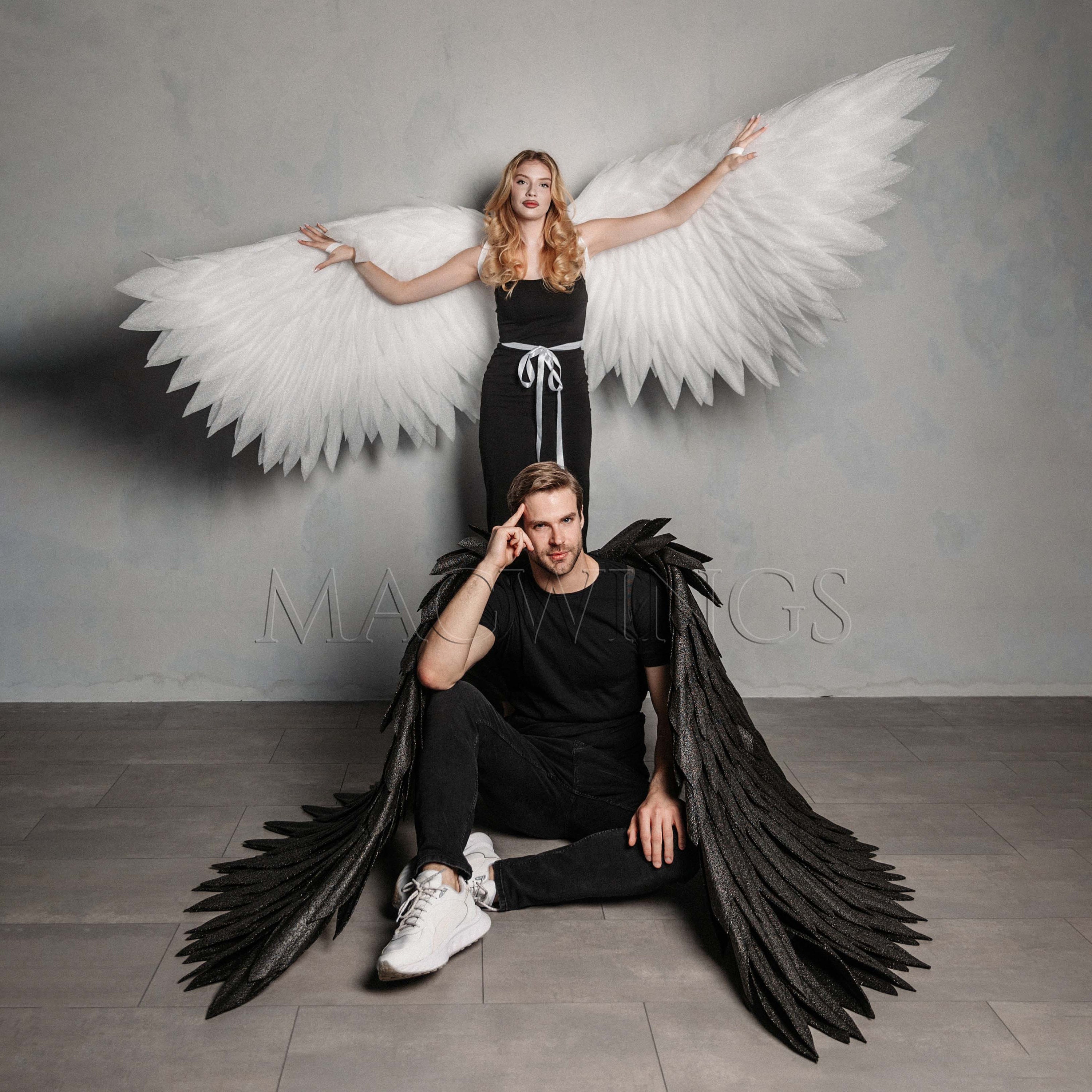 Angelo Nero Costume Angelo E Diavolo Coppia Cerchietto Halloween