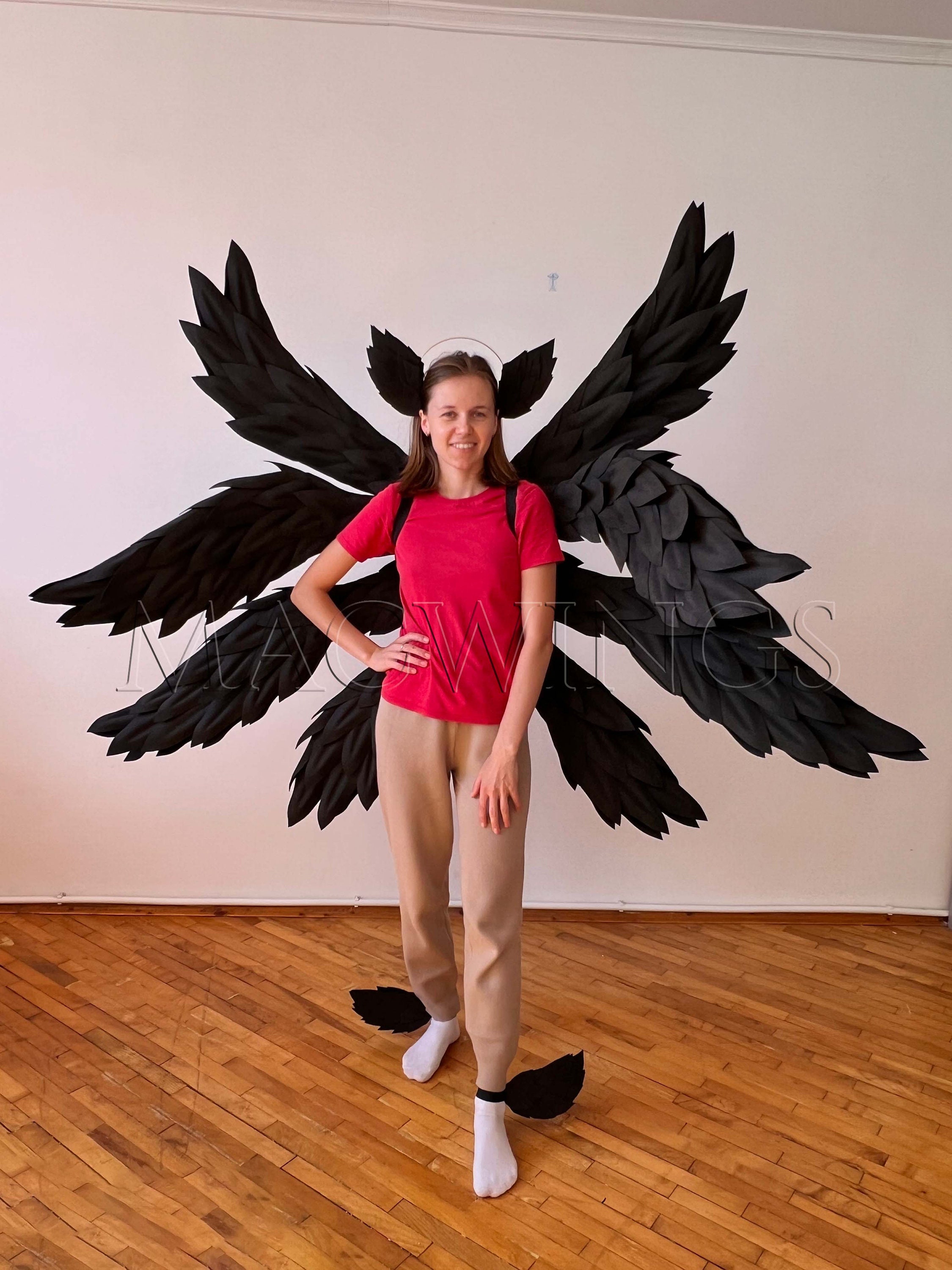 四重の黒い羽 コスチューム コスプレ 8枚の羽 コスプレ衣装用の羽 四重