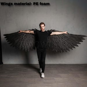 Movable Black Wings – Devil, Fallen Angel, Adult Bird Wings for Cosplay, Halloween, Photo Shoots, Costume, Pageant, Stage Performance Black PE foam