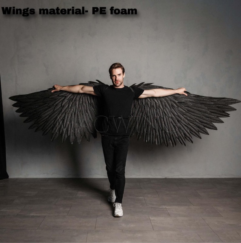 Movable Black Wings – Devil, Fallen Angel, Adult Bird Wings for Cosplay, Halloween, Photo Shoots, Costume, Pageant, Stage Performance Black PE foam