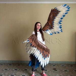 Brown and blue bird costume cosplay,Barn owl arm costume, Bird wings tail, Adult costume bird cosplay, Wings for arms, Halloween costume