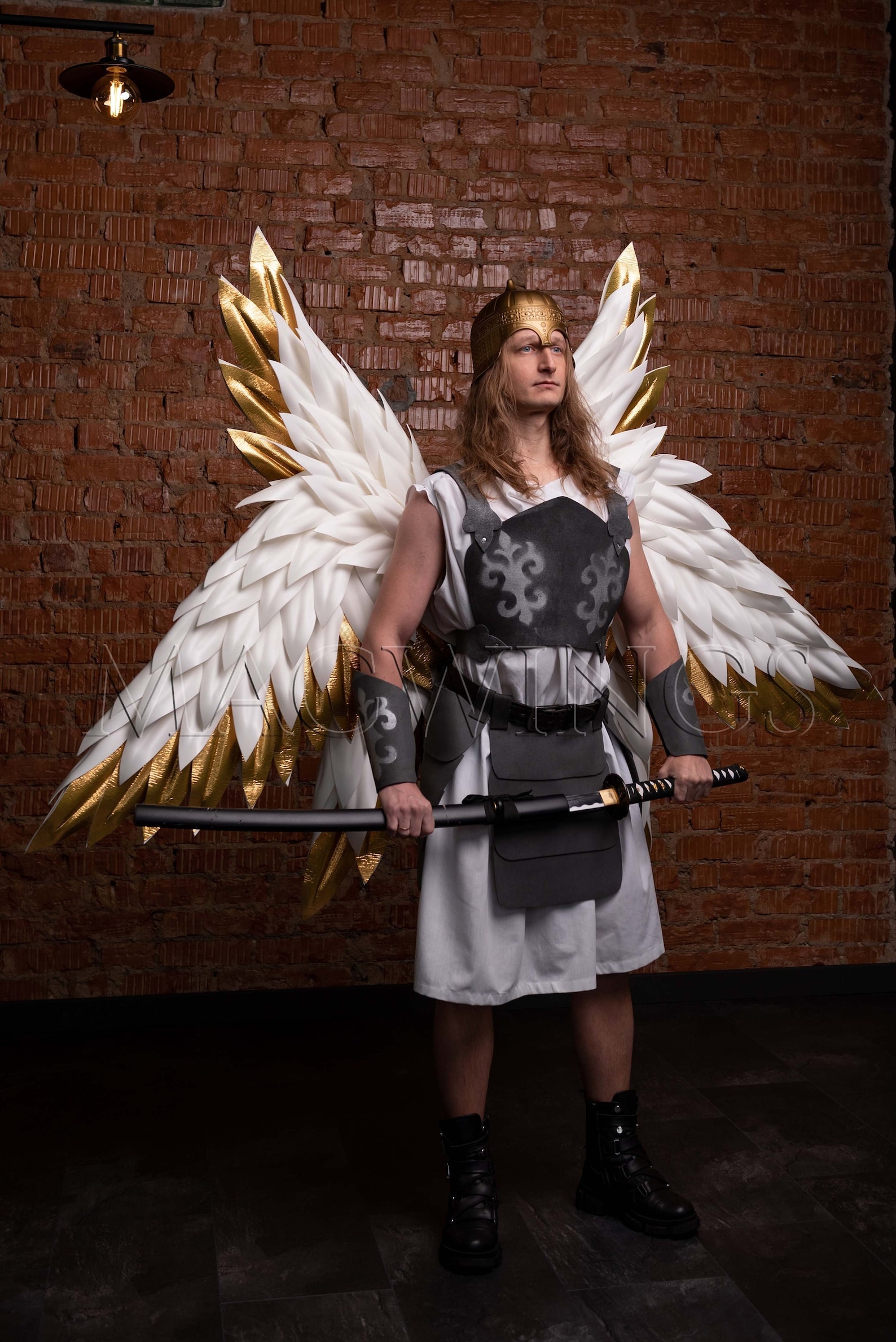 Triple Angel Wings, Seraphim Cosplay Wings, White Gold Costume Wings ...