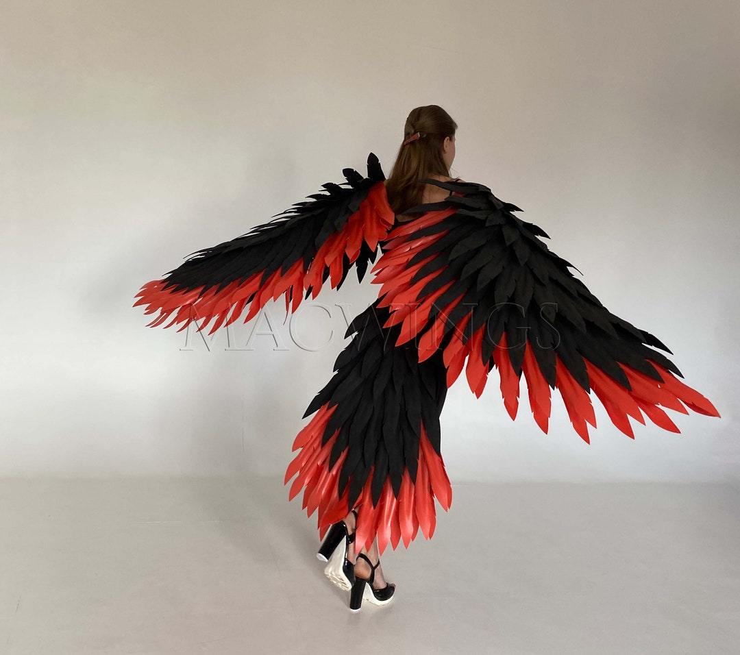 Black/red Harpy Costume Wings and Tail Cosplay Costume Adult, Arm Wings