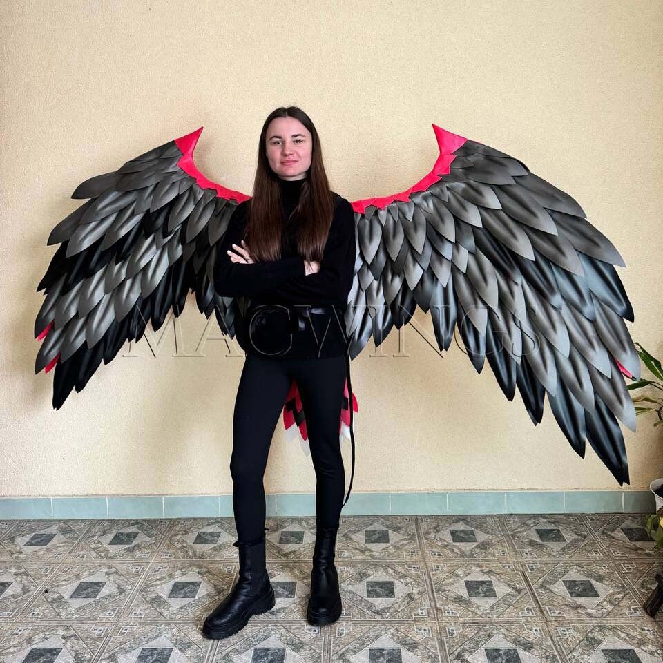 赤い悪魔の羽、悪魔の衣装、黒い堕天使、ルシファーの羽のコスプレ鳥