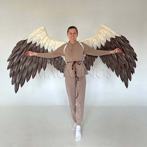 Grandes alas marrones, disfraz de pájaro, disfraz de alas de ángel cosplay adulto, alas flexibles móviles y flexibles sesión de fotos de disfraces de Halloween