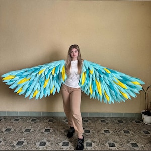 Blue phoenix costume cosplay Movable arm wings Teal bird wings for arms Blue wings one piece phoenix Comicon Halloween costume prop adult