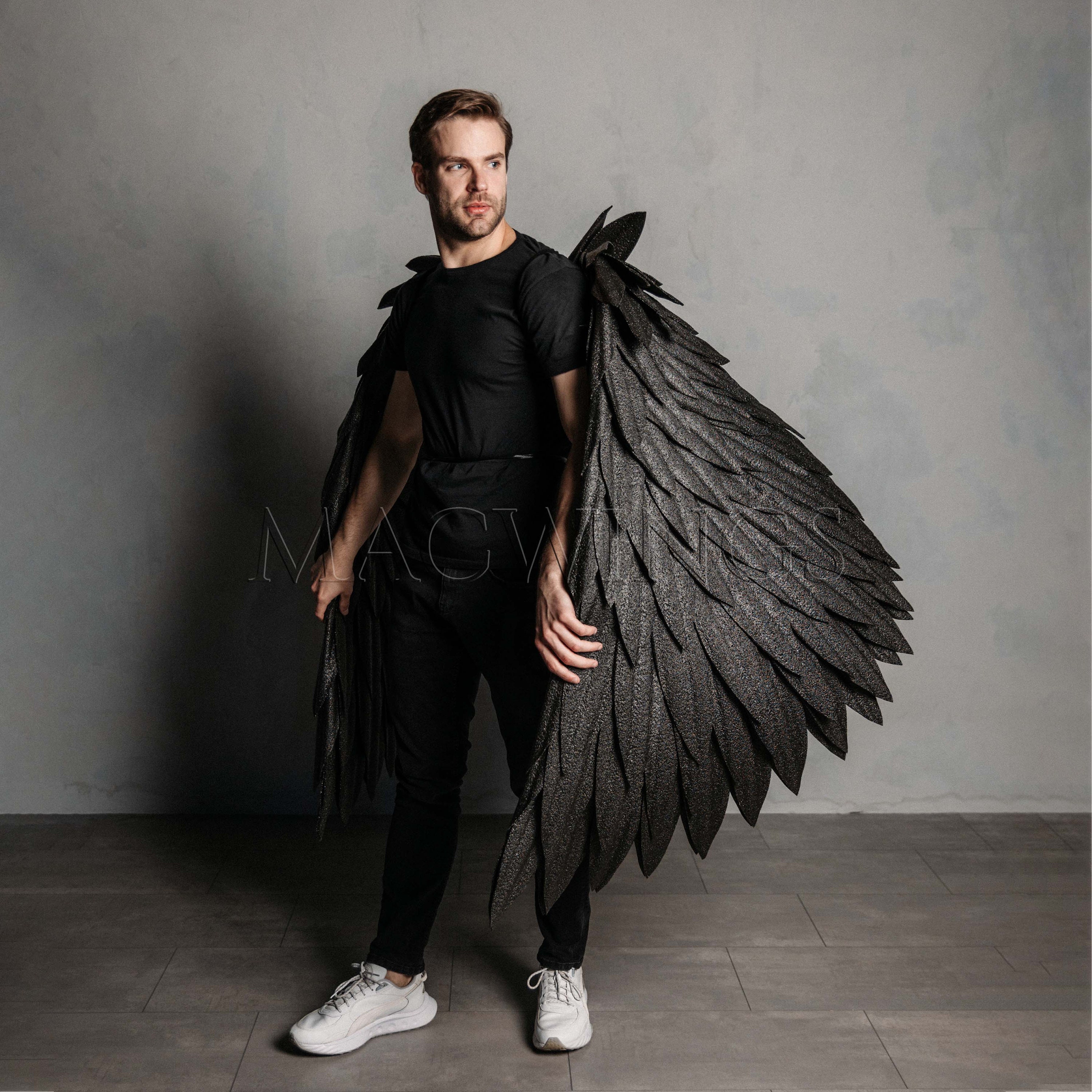 Cosplay Angelo Nero Vestito Angelo E Diavolo Ali D'Angelo Nero Con