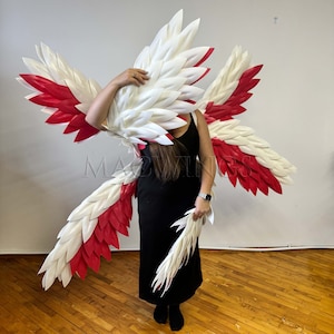 White Red Triple Wings Costume Seraphim Cosplay Halloween Costume Demon