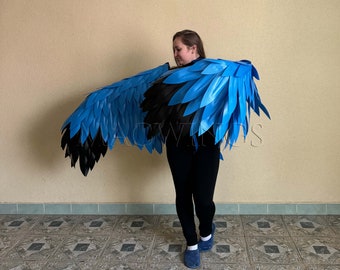 マウンテンアオカケスの羽と尾のアーム翼コスプレ衣装青黒腕用の羽大人