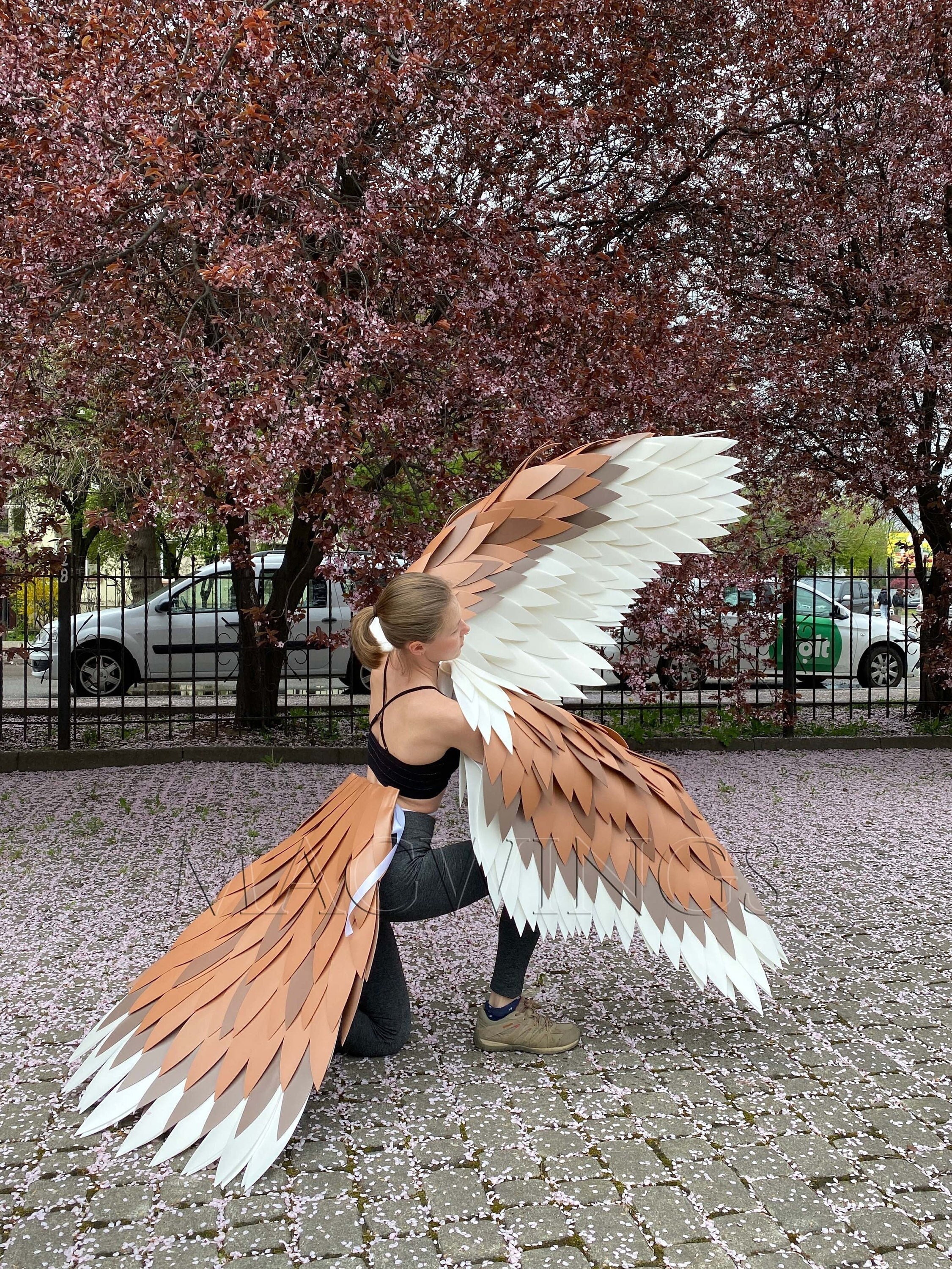 Brown bird wings and tail, Bird cosplay costume, Arm wings, Hawk wings for arms, Sparrow costume, Brown owl wings, Halloween harpy costume