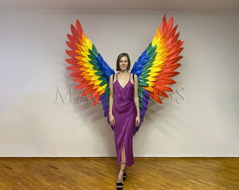Angel wings, Rainbow wings, Colorful wings, Adult wings, Rainbow outfit, Rainbow costume, Pride look, Cosplay wings, Colorful angel cosplay
