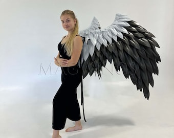 Gray XL Angel Wings for Adults, Extra Large Fantasy Cosplay Wings, Fallen Angel Halloween Costume, Dark Gothic Photo Prop