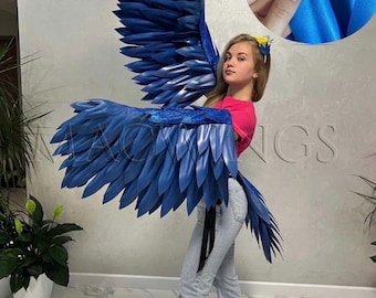 青と水色のオウムのコスチューム用羽根｜ダンス用のカラフルな可動式