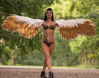 Gold wings, Gold and white wings, Wings for dance, Arms as wings, Performance wings, Bird costume, Wings costume cosplay, Wings for dancing