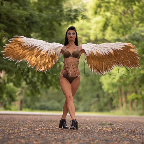 Gold wings, Gold and white wings, Wings for dance, Arms as wings, Performance wings, Bird costume, Wings costume cosplay, Wings for dancing