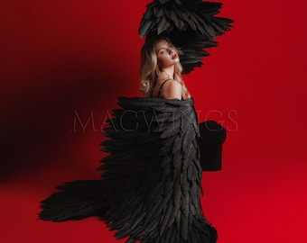 Black wings and tail cosplay costume Big bird wings for arms Black bird Harpy Raven Crow costume arm wings for dance Halloween costume adult